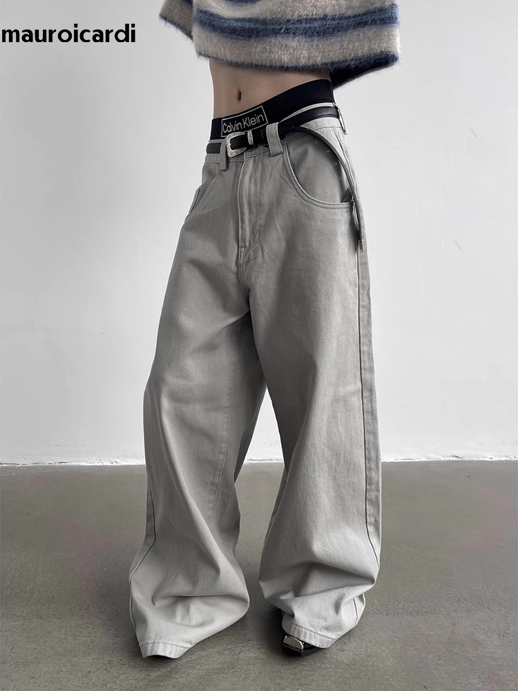 Mens Fashion Dark Grey Pants - Mauroicardi Herbstgraue, fließende Baggy-Hose mit weitem