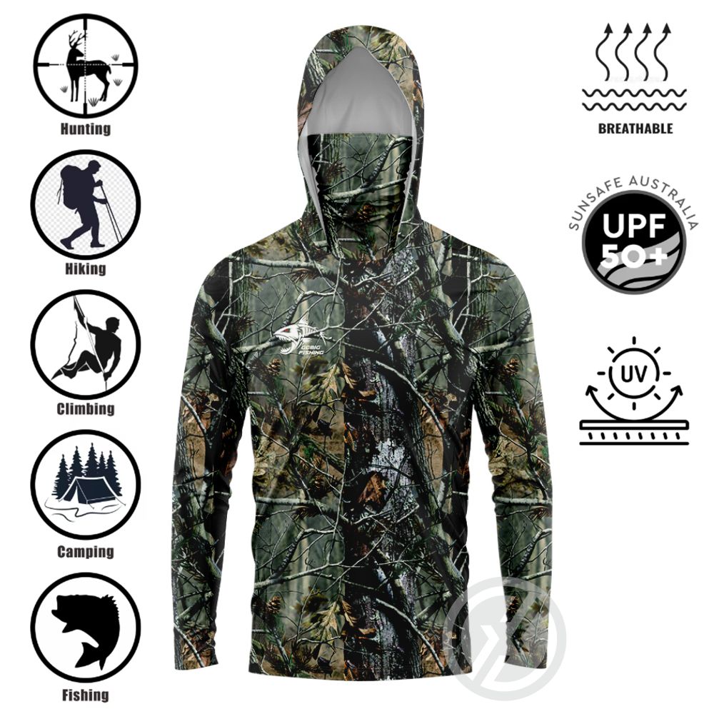 Mens Fashion Casual - UPF50+ Angelhemd mit Kapuze, integrierter Gesichtsabdeckung,
