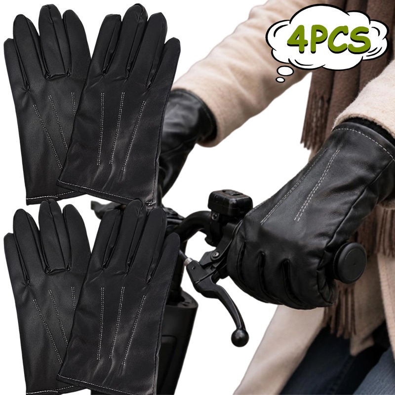 Driving Gloves Leather - 1/2 Paar Winter-Kunstlederhandschuhe für Männer und