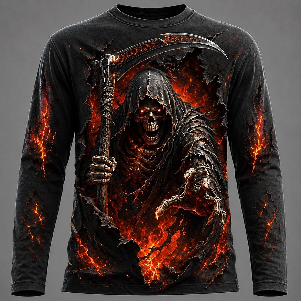 Men'S Fashion For Summer 2026 - Halloween Herren 3D Grafik Bedrucktes Langarm-T-Shirt