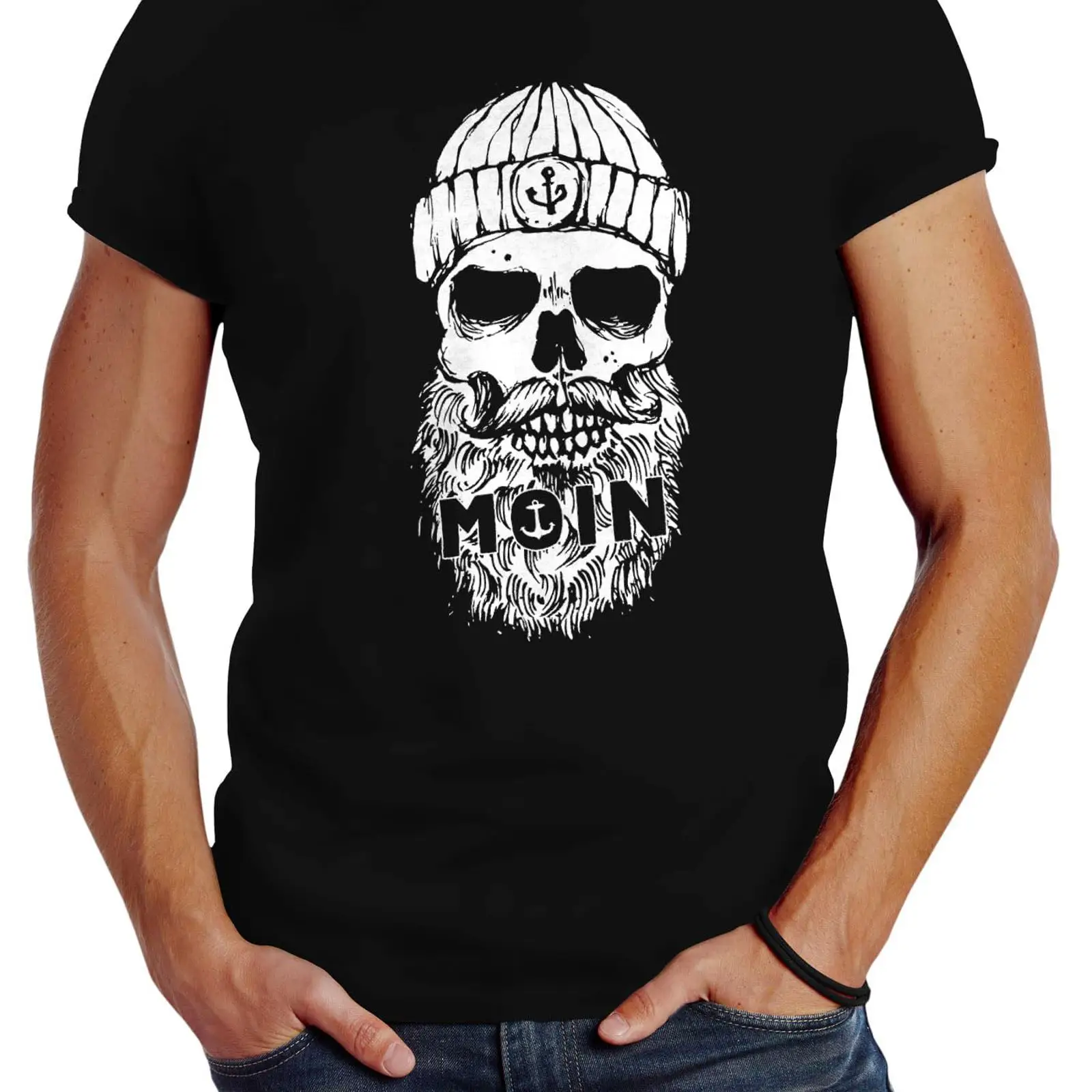 Men'S Fashion Hamburg - Neverless Herren-T-Shirt Moin Skull Hamburg Print