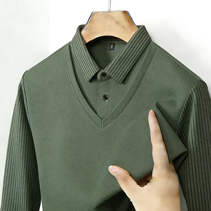 Mens Fashion Ideas - Zweiteiliges Hemd für Herren, V-Ausschnitt, langärmelig,