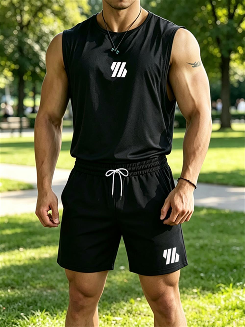 Mens Fashion Casual - 2026 neue Herren-Markenweste Zweiteiliges Fitness-Lauf-Sportoutfit Modisch