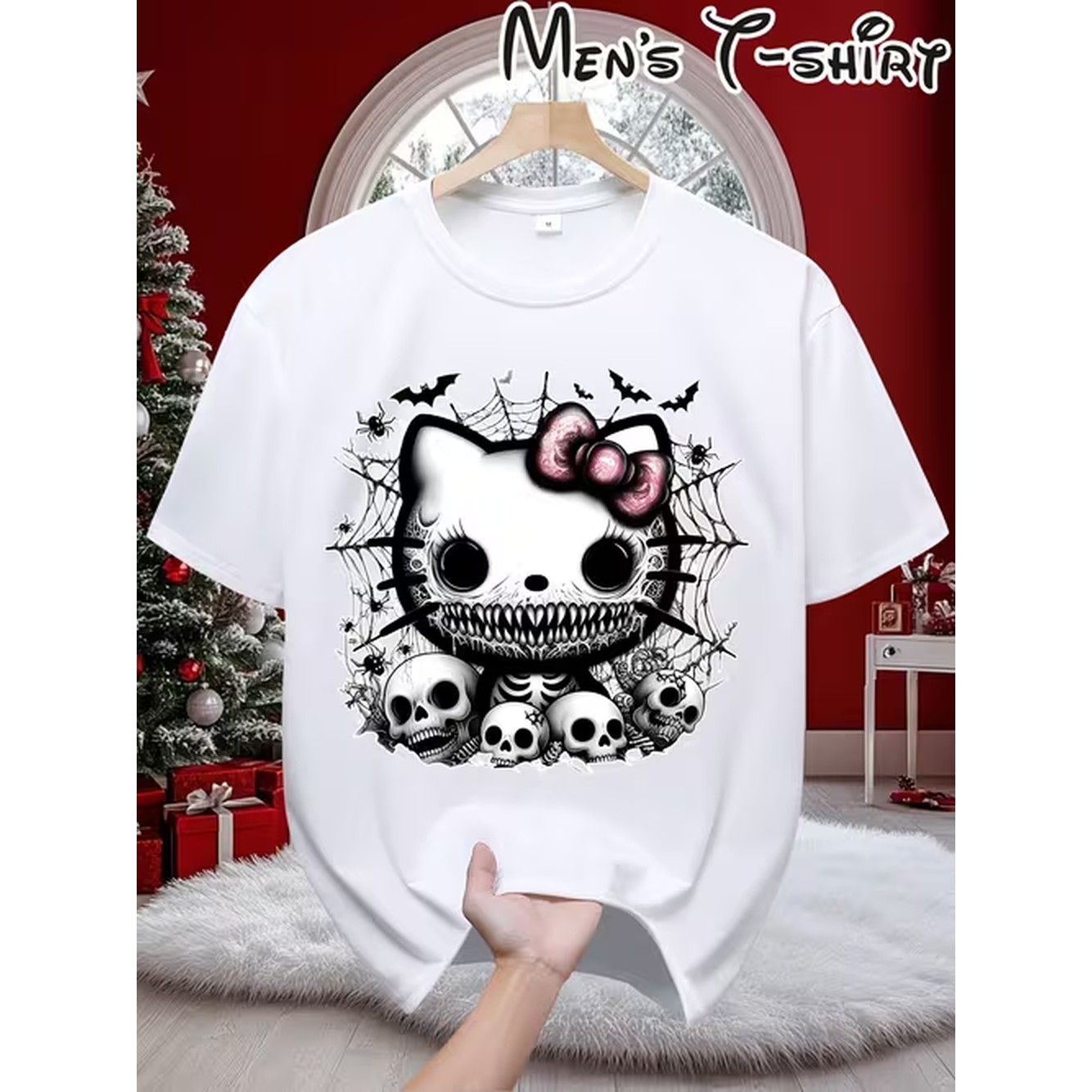 Men'S Fashion Outfits - T-Shirt mit Gothic-Totenkopf-Motiv, bedruckt, Rundhalsausschnitt, für