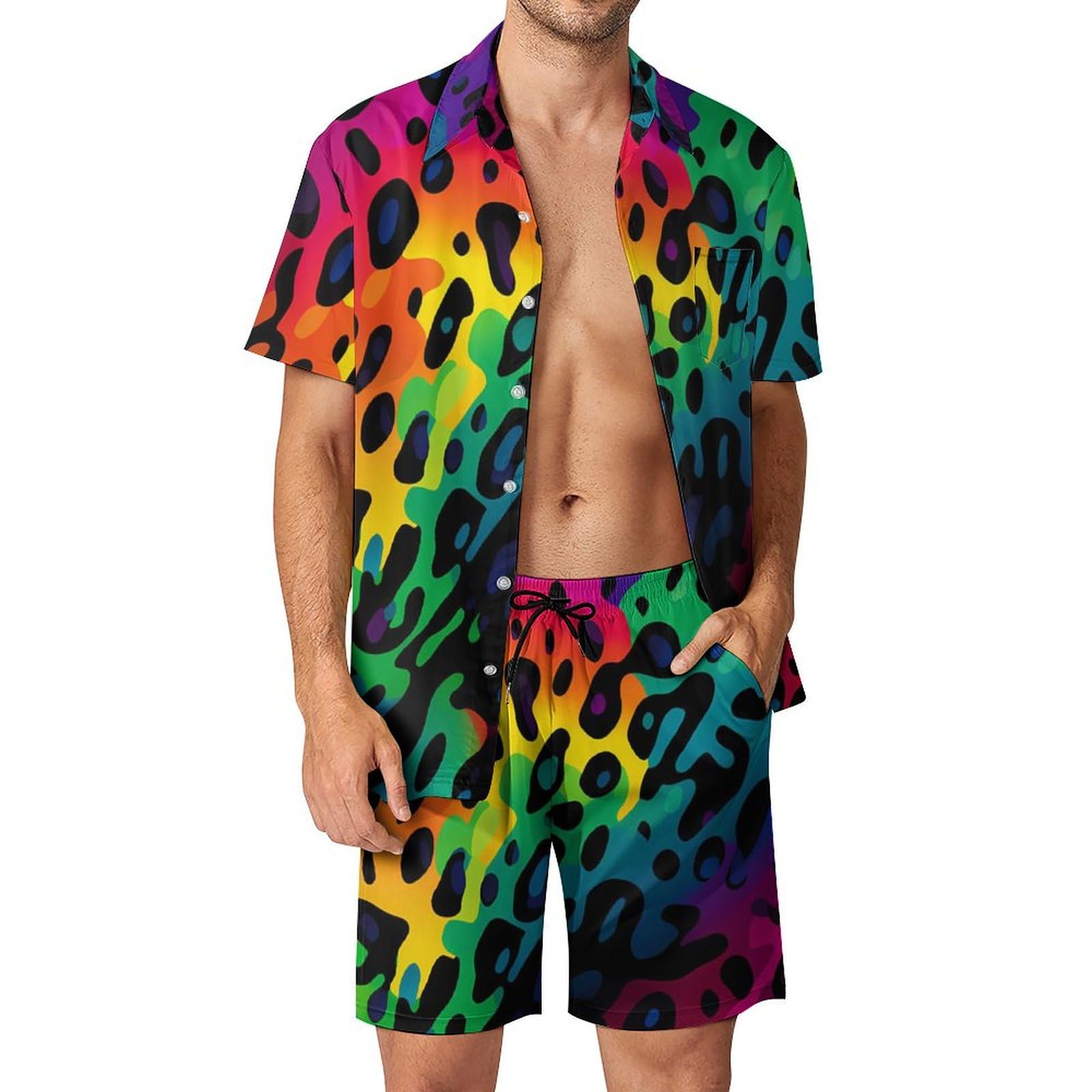Mens Fashion Ideas - Sommer Unregelmäßiger Geometrischer 3D-Druck Herren Hemd-Sets