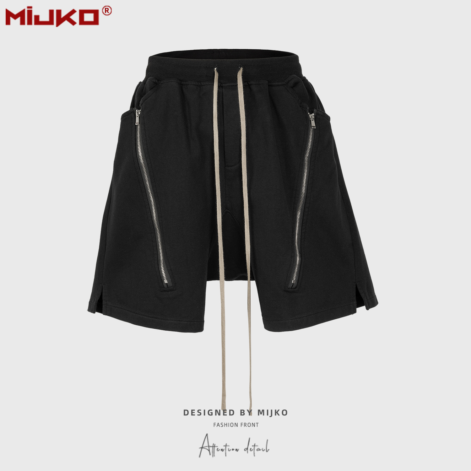 Mens Fashion Dark Grey Pants - MIJKO Schwarz Dunkelgraue Shorts Herren Hip