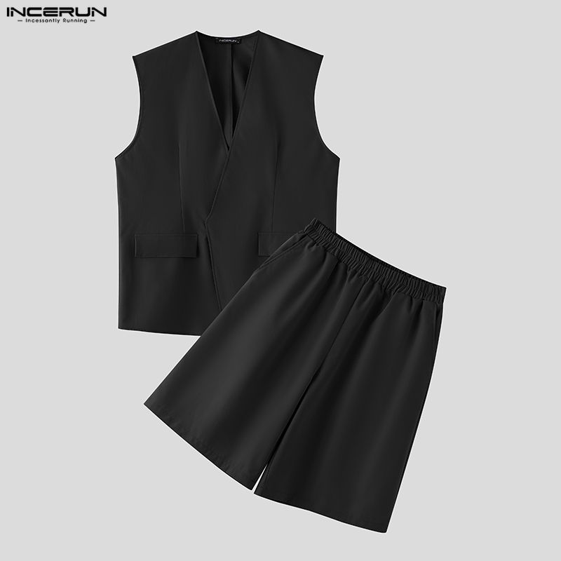 Mens Fashion Casual - INCERUN Herren-Sets Einfarbige V-Ausschnitt Ärmellose Westen