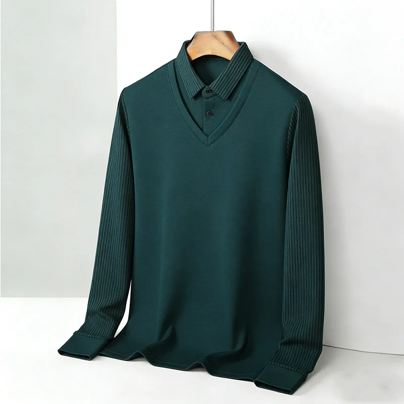 Mens Fashion Wear - Herren-Bluse mit gefälschtem zweiteiligem Hemdkragen, V-Ausschnitt,